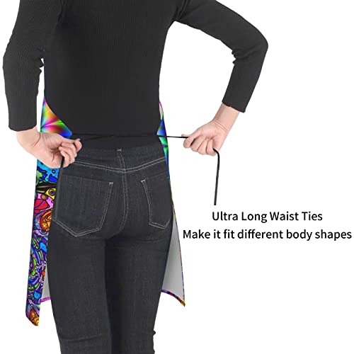 Vucemi Abstract Mushroom Colorful Mandala Printed Apron Waterproof Adjustable Bib Apron Cooking With Pocket Durable Aprons For Kitchen Gardening #TOP3