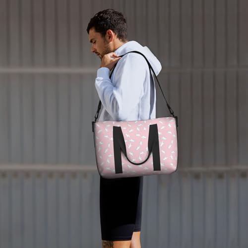 Laptop Tote Bag for Women Work - Modern Knight Horse White Pink Gym Bag for Women Men, Personal Item Crossbody Travel Bags Carry On, Overnight Weekender Bags for Women Travel 6