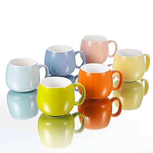 Panbado KT047 6 Piece Porcelain 6 Colors Chunky Mugs Ceramic Cups, 13.5 Ounce for Specialty Coffee Drinks, Latte, Cafe Mocha and Tea, 5" (13×10×8.5 cm) - Thumbnail 5