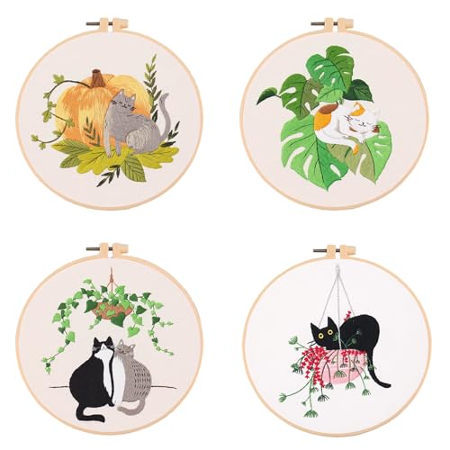Kit de broderie au point de croix chat fleur avec aiguille tissu taille M