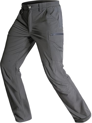 Men's Lightweight Hiking Pants Water Resistant Quick Dry Breathable Stretch Outdoor Travel Camping Fishing Cargo Work Pants with 6 Pockets Drak Grey 34Wx32L
