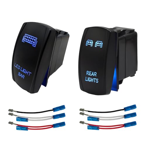 KVAEY 2 interruptores basculantes de luz, interruptor basculante automotriz de 2 bandas con luz LED y cables de puente, interruptor universal de barra de luz basculante compatible con coche, camión,