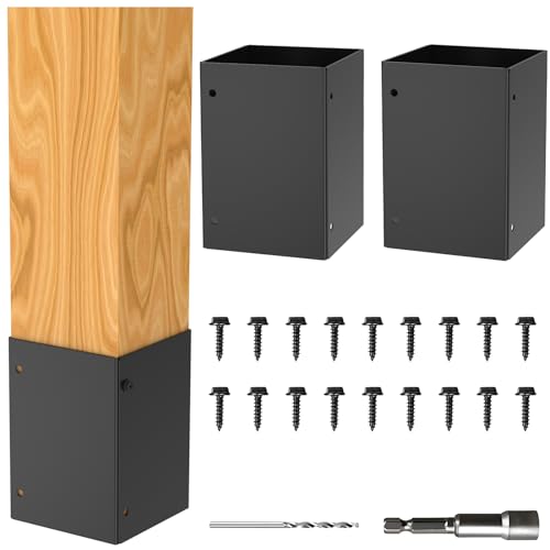 Foribyw, Post Protector Rustproof Post Base Protectors Adjustable Range 3.3-6 Inch Waterproof Fences Guard Bracket for Wood Mailbox Pergolas Gazebos Pavilion Deck Railing