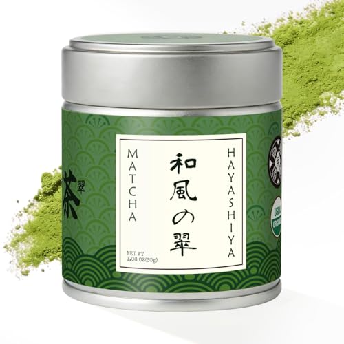 HAYASHIYA Matcha Powder Ceremonial Grade in Tin - Organic Japanese Green Tea from Kyoto 30g - First Harvest Stone-Ground for Lattes, Smoothies, Baking - Superfood Antioxidant Clean Energy Boost