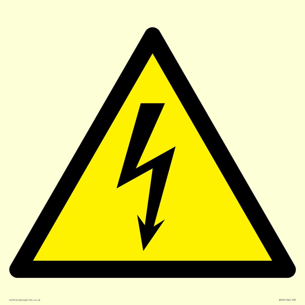 Viking Signs W012 Warning: Electricity Sign - 300x300mm - S30, Yellow/White