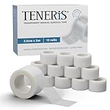 Teneris Microporous Clear Medical Tape 2.5cm x 5m - 12 Rolls Value Pack – Breathable, Hypoallergenic, Latex-Free, Water-Resistant, Easy to Tear - for Dressings, Bandages & First Aid Use