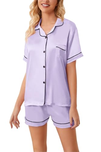 Image of Girls & Womens Satin Pajamas Set, Silk Button-Down Sleepwear 2 Piece Nightwear, 3 Years - Women XXL