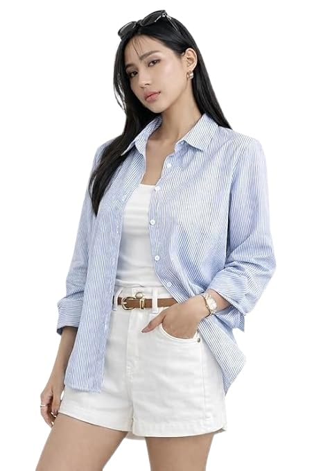 Image of Striped Design Full Sleeve Shirt for Women & Girls| Cotton Blend Office Wear, Casual Shirt