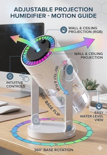 Image of Portable Starry Sky Projection Humidifier with Colorful LED Night Light, USB Mini Air Humidifier, 360 Rotating Nozzle, Ultra Quiet Cool Mist Humidifier for Bedroom, Office, Baby Room, Desktop (White)