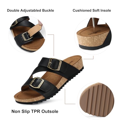 Image of SHIBEVER Comfortable Slides Sandals for Women: Wedge Adjustable Buckle Slip on Slide - Arch Support Open Toe Woman Sandal
