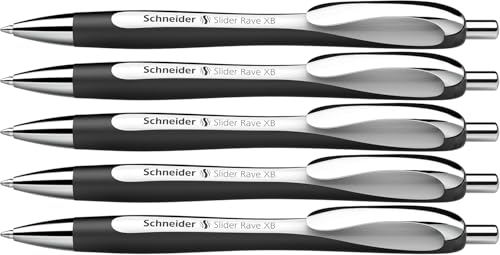 Image of Schneider Slider Rave XB 132549 Ballpoint Pen (Limited Special Edition in White /Black, Made in Germany) Pack of 5, Ink Colour: Blue