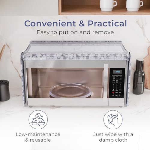 Image of Kuber Industries 20 Ltr PVC Microwave Oven Cover for Kitchen | Microwave /Oven /Otg Cover - Protects from Spills, Stains & Scratches | Stone Print - Transparent
