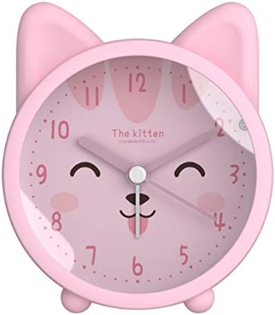Danse Jupe 3" Kids Alarm Clock Round Silicon Analog Desk Clock Cartoon Animal Silent Non Ticking,Backlight,Battery Operated for Bedroom,Pink Cat