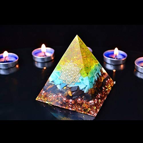 SEKDAQ Orgonit Pyramide Chakra Kristall Heimdekorationen Bringing Glück und bringen Glück Geschenk, Emf Schutz für Home Decor Garten Büro Brunnen (6,9 cm) Cover