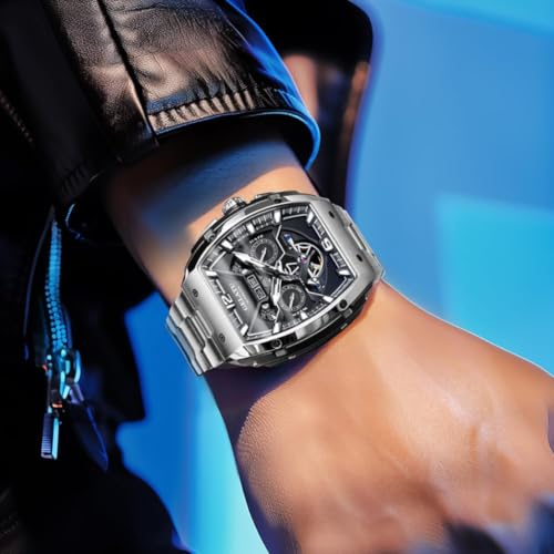Image of OLEVS Luxury Watches for Men Black Mechanical Wrist Watch Self Winding Automatic Tourbillon Watches Skeleton Waterproof Mens Wrist Watch