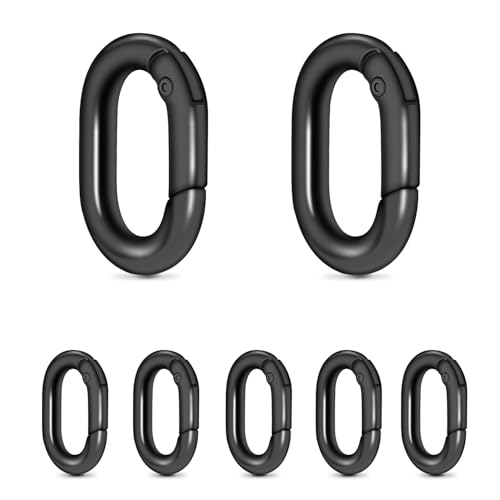 10Pack 3/4 Inch Small Oval Carabiner, Metal Spring Tiny Carabiner Clips for Paracord Keychain Lanyard, Car Key Rings, Dog Tag Clip, Pets Collar Buckles, Purse Keychain Replacement (Black)