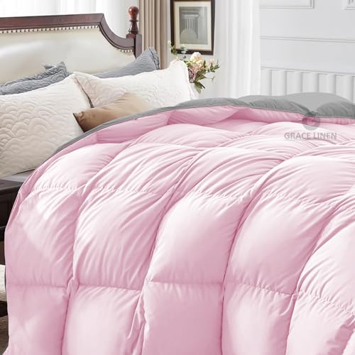 Image of Restful Sleep Reversible All Weather Comforter Single Bed Size - Dohar /Rajai /Blanket /Duvet -250 GSM Quilt Soft Microfiber Fill Single Size (60 inchX90 inch) - Baby Pink /Silver Grey Color