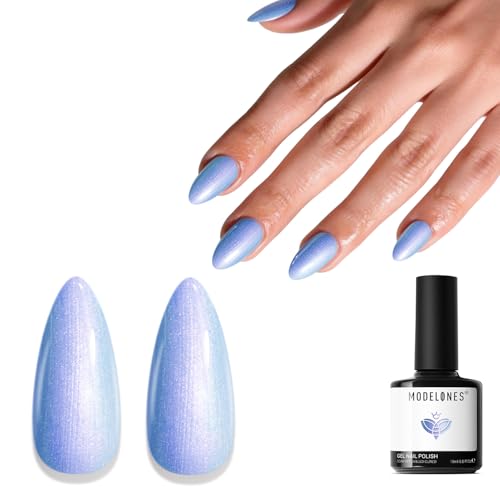modelones Glitter Gel Nail Polish Pearlescent Gel Polish White Purple Chrome Shimmer Nail Polish Iridescent Soak Off Led Mermaid Polish Swirl Shell Thread Effect Nail DIY 15 ML