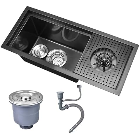 HDXZTQ Black Kitchen Sink Single Bowl Stainless Steel Nano Bar Sink with Cup Washer Sinks,Undermount Workstation Kitchen Sink with Accessories Home Kitchen Sink Cover