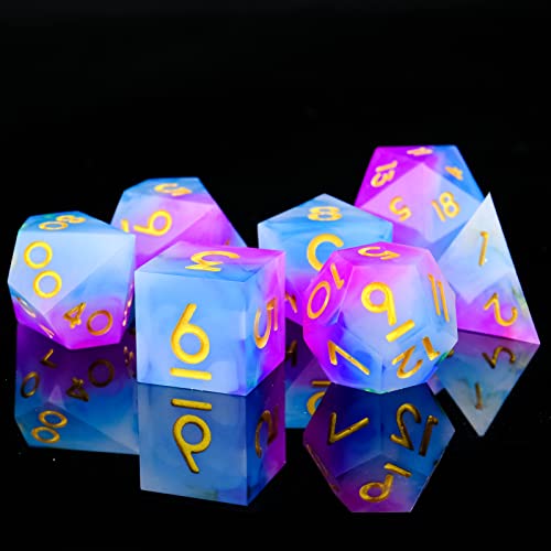 Cttasty Dice Set Resin Sharp Edge Dnd Dice Set Handmade 7Pcs Polyhedral Dice Set Dnd Rpg Mtg Role Playing Game Dice Set D&D Dice With Gift Case For Dnd Dungeons And Dragon Dice(Mermaid Tears) #TOP5