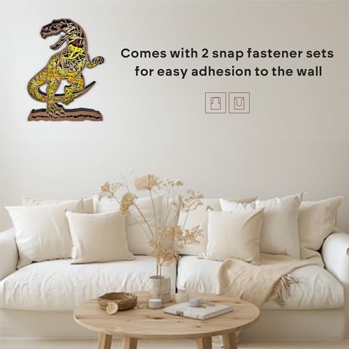 Image of 3D Wooden Velociraptor Decor - Multi-Layer Carved Dinosaur Wall Art & Tabletop Ornament, Prehistoric Animal Figurine for Boys Bedroom, Office, Unique Forest Decor Gifts for Dinosaur Lovers