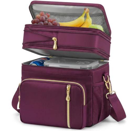 Image of MIYCOO Lunch Bag & Lunch Box for Women Men, Double Deck Leakproof Insulated Soft Large Adult Camping Cooler bag for Work, Beach, Picnic, Travel (Purple, 15L)