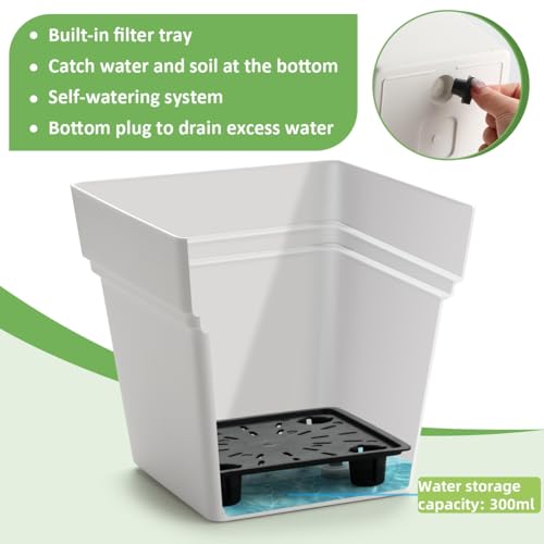6-Pack 7 Inch Square Planters for Indoor Plants, Heavy Duty Plastic Flower Pots with Removable Drainage Tray & Water Control Stopper, Matte Decorative White Plant Pot, BPA-Free for Herbs & Succulents by RooTrimmer - Image 2