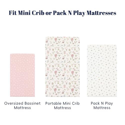 Image of PHF 3 Pack Soft Mini Crib Sheets, Floral & Animal Pack N Play Sheets for Baby Boys Girls, No Slip Universal Fit for Pack N Play, Playard, Portable and Mini Crib Mattresses,Floral & Animal