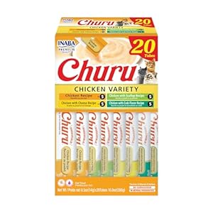 INABA Churu Cat Treats, Lickable, Squeezable Creamy Purée Cat Treat with Green Tea Extract & Taurine, 0.5 Ounces Each Tube, 20 Tubes, Chicken Variety Box