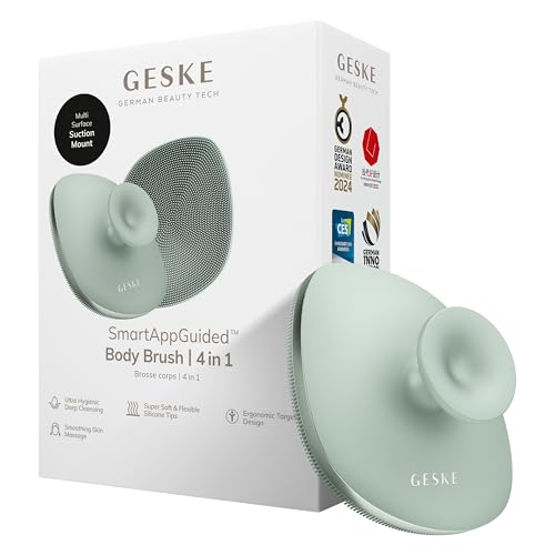 GESKE Body Brush | 4 in 1 | Design with Metal Ring | Cleansing Brush for The Entire Body | Professional Deep Cleaning | Soft Silicone Bristles | Ergonomic Two-Finger Design