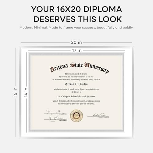 Image of Homeforia 16x20 Diploma Frame Silver, High End Metal 16 x 20 Certificate Frames with Mat for 14 x 17, 20x16 Document Frame Matted to 14x17, Graduation Degree Frames, Tempered Glass, Wall Kit, Set of 2