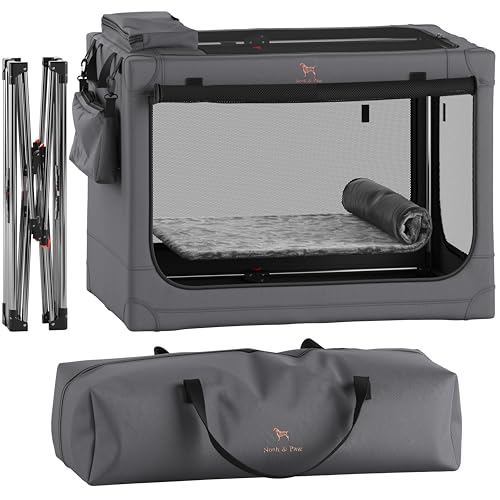 Noah & Paw Collapsible Dog Crate 36 Inches, XL Dog Crate for XL, Large Medium Breed, Travel Kennel for Car, Includes Pet Mat for Pet Cage, 2 Storage Pockets, Handbag, 10mm Locking Zippers 36*25*23