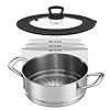 Vented Tempered Glass Universal Lid for Pot Pan Skillet with Heat Resistant Silicone Rim Microwave Splatter Lid Cover Microwave Safe Fit 6.5" 7" 7.5" Cookware, Dishwasher Safe Black #2