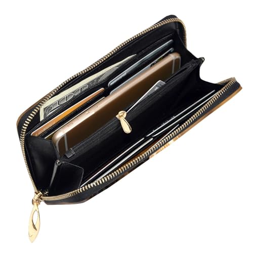 TYUMHLone Hyena Leather long clutch wallet with 12 card slots and 3 full pockets for cash, designed for fashionable women.4