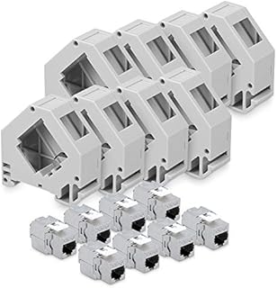 kwmobile Keystone Module Jacks - 8x CAT6A Shielded Keystone Jack RJ45 Cat 6A Ethernet Module 10 Gbit with Shielded Metal Housing and DIN Rail Holders