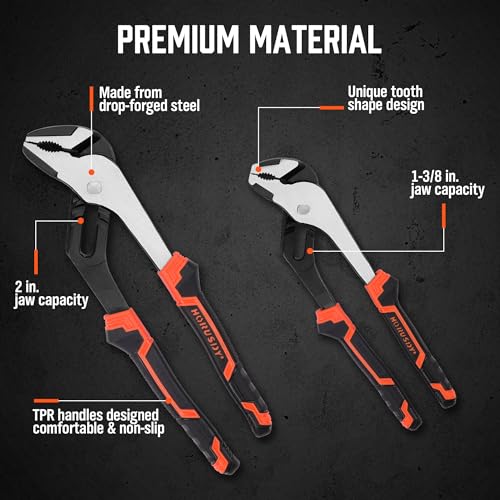HORUSDY 2-Piece Groove Joint Plier Set, 8" & 10" Adjustable Water Pump Pliers, Straight Jaw Tongue and Groove Pliers for Plumbing, Pipe Fittings, Nuts, Bolts, and Home Repair by HORUSDY - Used condition - Image 4