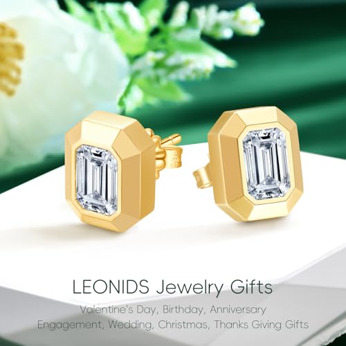 LEONIDS 1 Carat Emerald Cut Moissanite Earrings For Women | D Color VVS1 Clarit 925 Sterling Silver 14K Gold Stud Earrings | Birthday Jewelry Gifts for Her Mom Wife4