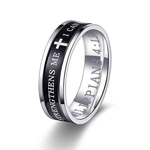 Godcow Men’s Classic Stainless Steel Spinner Christian Ring I Can Do All Things Bible Verse Wedding Band (10) #TOP2