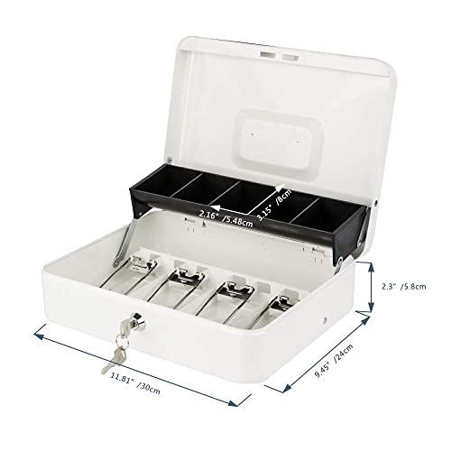 Image of KYODOLED Locking Cash Box with Lock,Money Box with Cash Tray,Lock Safe Box with Key,Money Saving Organizer,11.81Lx 9.45Wx 3.54H Inches,White XL Large