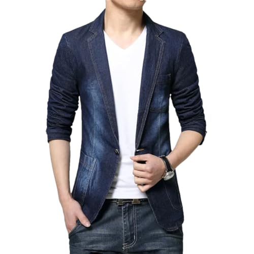 Men's Denim Blazer Coat Blue Jean Jacket Cotton Slim Suit Jacket
