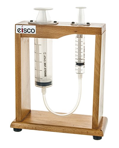 EISCO Pascal's Demonstrator - Hyradulic Press, 7.5" Height, Sturdy Wood Frame, 50ml Large Piston, 10ml Small Piston image 2