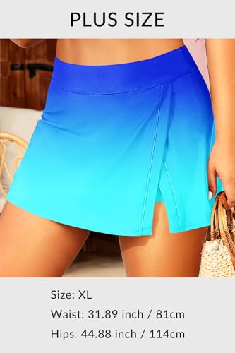 Image of Women Swim Skirt Tummy Control Swimsuit Skirt with Built-in Shorts High Waisted Split Swim Bottom (Available in Plus)