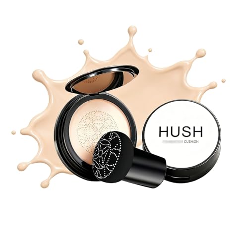 Hush Coverage Foundation for Older Women, Mushroom Head Air Cushion CC Cream, BB Cream Foundation Makeup Moisturizing Concealer, Long-Lasting Full Coverage Foundation for All Skin Types (Natural)