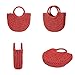 Womens Straw Beach Bag Woven Crossbody Shoulder Bags Top Handle Satchel Handbag Purse for Summer (Red)