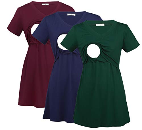 Image of Bearsland Womens 3 Packs V Neck Nursing Tops Maternity Breastfeeding Tee Shirts
