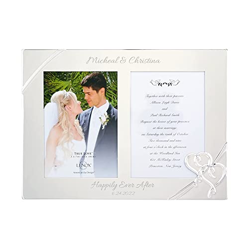 Lenox True Love Personalized Wedding Invitation Frame, Custom Engraved Double 5x7 Wedding Picture Frame for Wedding Photo and Invitation, Accessories and Gifts for the Bride and Groom