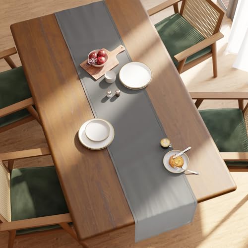Image of Encasa XO Cotton Table Runner for 4 Seater, Hemstitched Grey