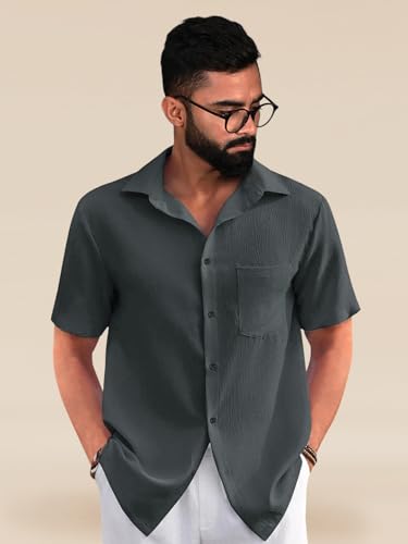Image of Tee Projekt Solid Shirt for Men's ||Pop corn Shirt|| Solid Shirt for Men's|| Casual Shirt for Men||Half Sleeve Spread Collar Shirt for Men