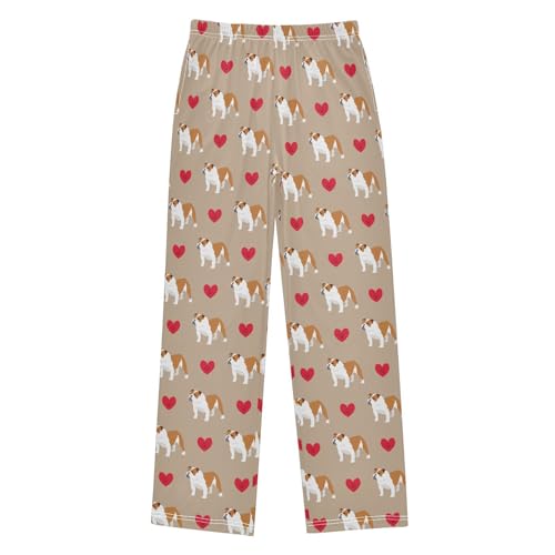 French Bulldogs Love Heart Boys Long Pants Soft Trousers Elastic Waist Kids Lounge Bottoms with Pockets S-XL