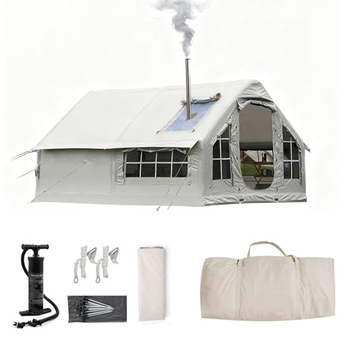 Tenda da Campeggio Gonfiabile per 6-8 Persone, Tenda Gonfiabile da Campeggio con Apertura del Camino, Grande Tende Familiari, Facile da Montare, Tenda da Casa Gonfiabile (Gray, 385x260x200cm)